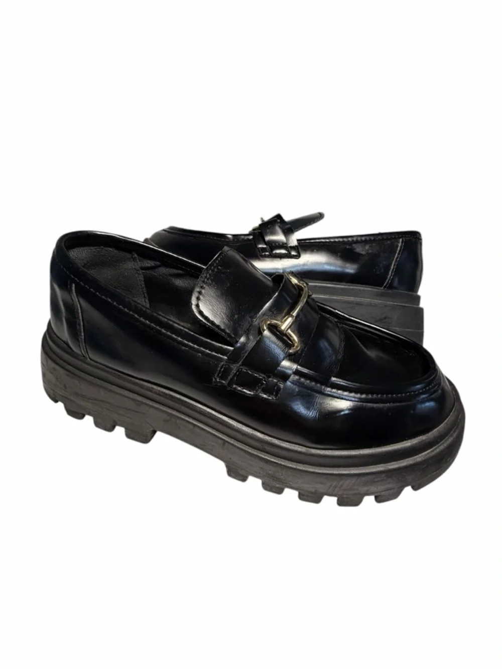 ASOS Design Masterpiece Chunky Black Leather Horsebit Loafers Sz 37 (6.5)